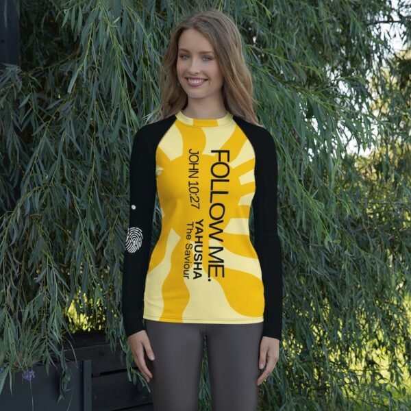 all-over-print-womens-rash-guard-white-front-698747e0c0bc8.jpg Follow Me Women's Rash Guard