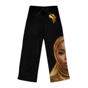 Gold Hijab Woman Pajama Pants | Black All-Over Print