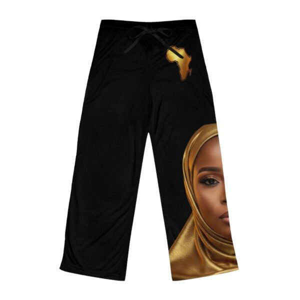 Gold Hijab Woman Pajama Pants | Black All-Over Print