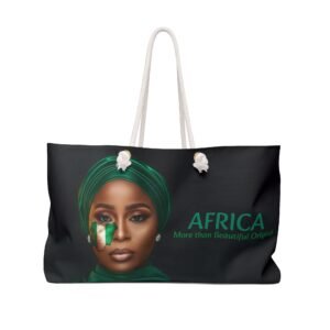 African - Nigerian Woman Portrait Weekender Bag on Black| Green or Gold Hijab Travel Tote