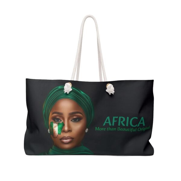 12756287993704412683_2048.jpeg African - Nigerian Woman Portrait Weekender Bag on Black| Green or Gold Hijab Travel Tote