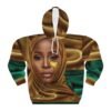 African Queen Face design Hoodie | Gold and Green Satin Effect