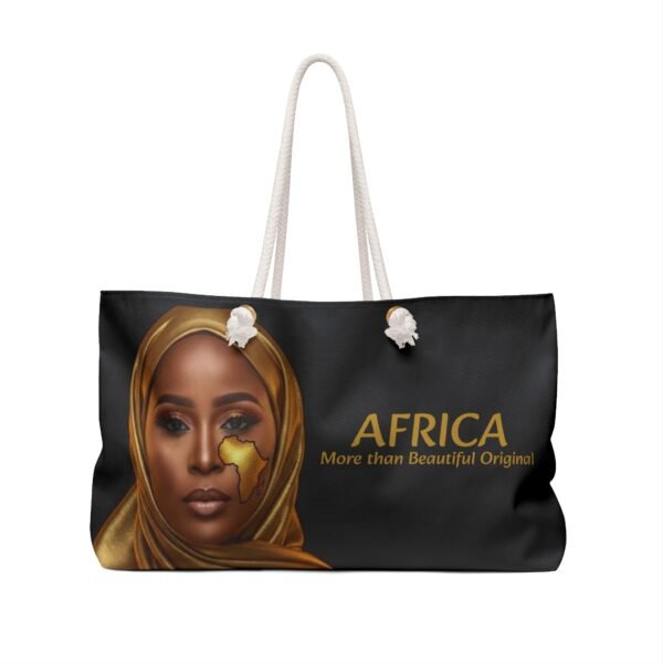 14616230615412713161_2048.jpeg African - Nigerian Woman Portrait Weekender Bag on Black| Green or Gold Hijab Travel Tote