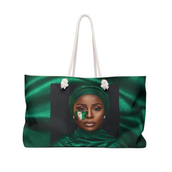 African - Nigerian Woman Portrait Weekender Bag | Green or Gold Hijab Travel Tote