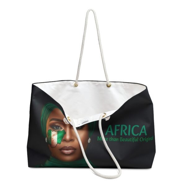 2052373754339074983_2048.jpeg African - Nigerian Woman Portrait Weekender Bag on Black| Green or Gold Hijab Travel Tote