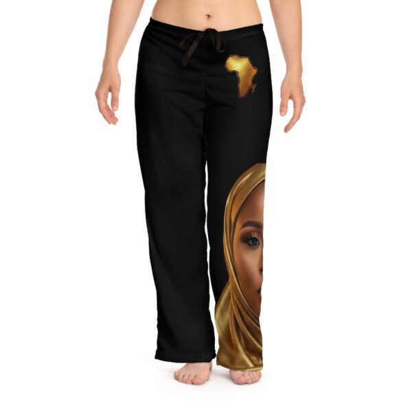 Gold Hijab Woman Pajama Pants | Black All-Over Print