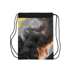 Yellow and Black Smoke Clouds Drawstring Bag | Abstract Nebula Print