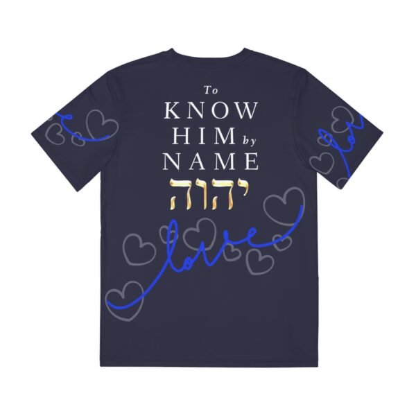 Faith 'To Know Him by Name' Men's Polyester Tee — Hebrew YHWH Love Graphic