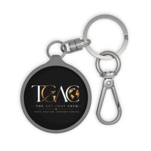 Get Away Crew Travel Keyring Tag — Round Metal Keychain with TGAO Logo