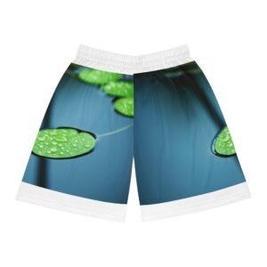 Lily Pad Water Droplet Basketball Shorts – Nature Print AOP