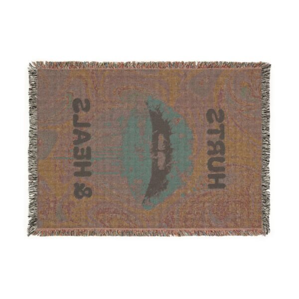 Hurts & Heals Woven Blanket — Retro Lip Art Throw for Emotional Comfort