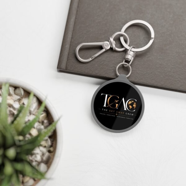 Get Away Crew Travel Keyring Tag — Round Metal Keychain with TGAO Logo