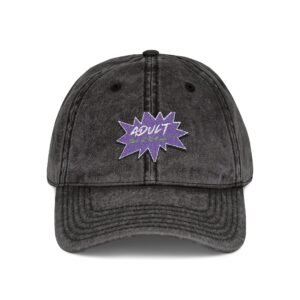 Vintage Embroidered Cap with 'ADULT' Purple Burst — Distressed Baseball Hat