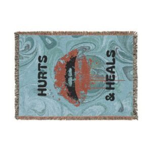 Hurts & Heals Woven Blanket — Retro Lip Art Throw for Emotional Comfort