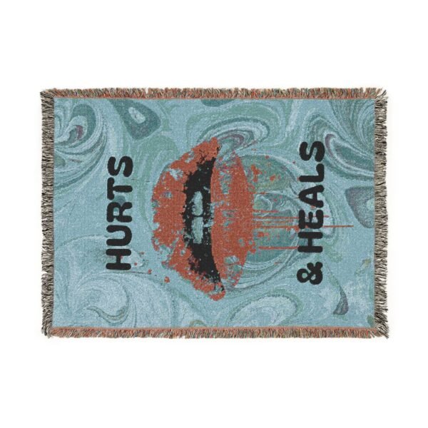 Hurts & Heals Woven Blanket — Retro Lip Art Throw for Emotional Comfort