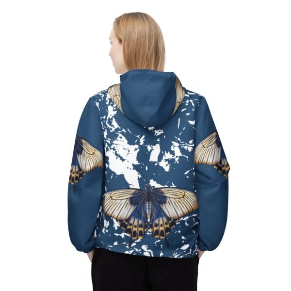 Butterfly Print Windbreaker Jacket — Blue AOP Lightweight Hooded Shell