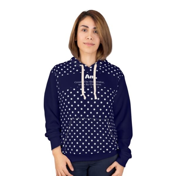 10285614227067240860_2048.jpeg Navy Polka Dot Hoodie — "I Am. Created by the Creator, worn by the Creation" Minimal Pullover
