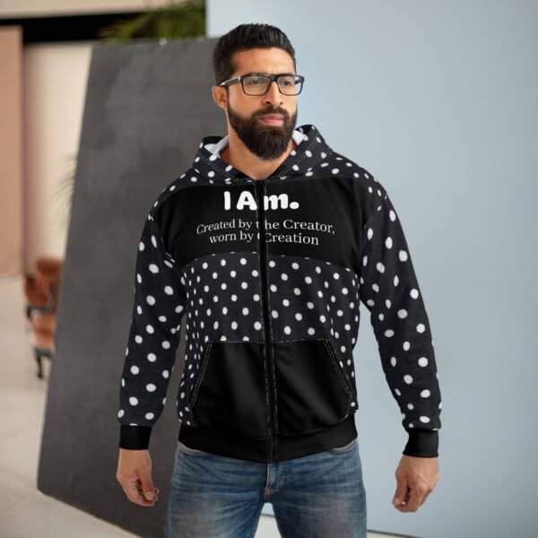 11066130500422359395_2048-1.jpeg I Am Polka Dot Zip Hoodie — "I Am. Created by the Creator, worn by Creation" Inspirational Full-Zip Hoodie