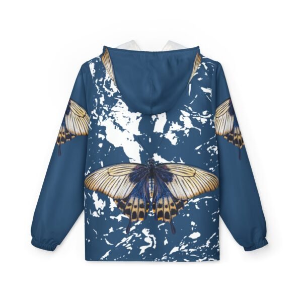 Butterfly Print Windbreaker Jacket — Blue AOP Lightweight Hooded Shell