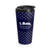 Polka Dot Stainless Steel Travel Mug — ’I Am’ Navy Insulated Tumbler. Created by The Creator
