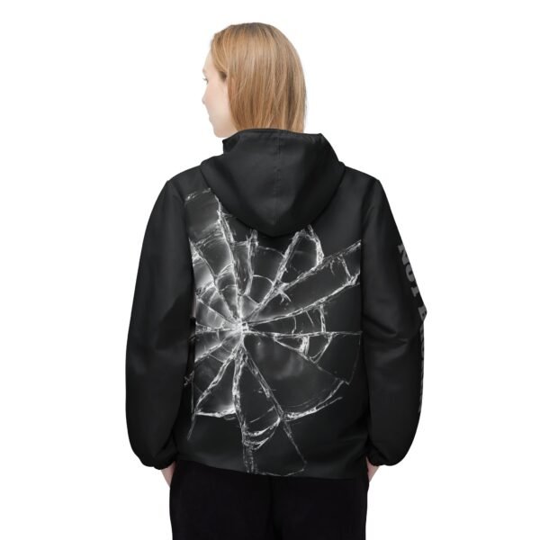 Broken Glass Windbreaker Jacket — "Fractured-Not Broken" Black Shattered Mirror Shell