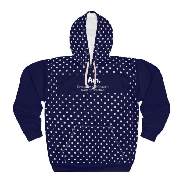 13595977802392816862_2048.jpeg Navy Polka Dot Hoodie — "I Am. Created by the Creator, worn by the Creation" Minimal Pullover