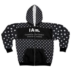 I Am Polka Dot Zip Hoodie — "I Am. Created by the Creator, worn by Creation" Inspirational Full-Zip Hoodie