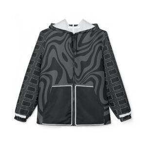 ASAP Metallic Logo Windbreaker Jacket — Black Swirl AOP Hooded Shell