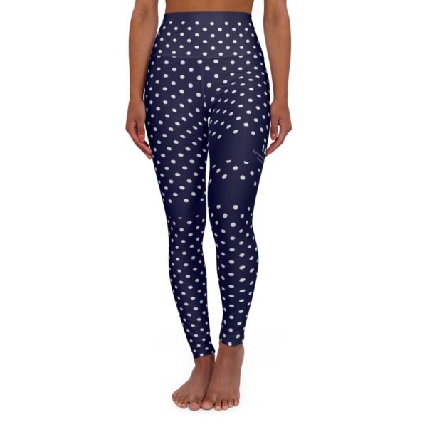 Polka Dot High-Waist Yoga Leggings — Navy “I Am” All-Over Print