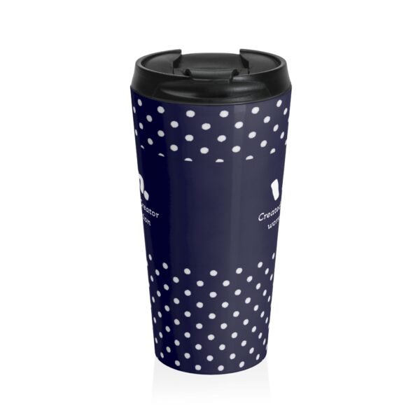 Polka Dot Stainless Steel Travel Mug — ’I Am’ Navy Insulated Tumbler. Created by The Creator