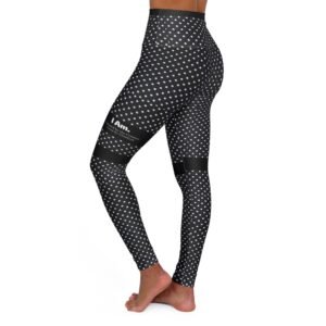 High-Waist Black Polka Dot Yoga Leggings — Stretchy AOP Activewear