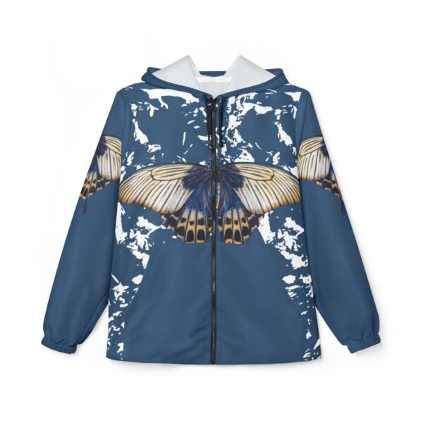 Butterfly Print Windbreaker Jacket — Blue AOP Lightweight Hooded Shell