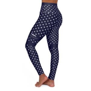 Polka Dot High-Waist Yoga Leggings — Navy “I Am” All-Over Print