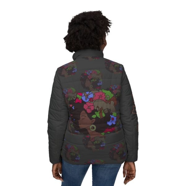 Women’s Floral Portrait Puffer Jacket — "Brown Skinned Girls Beautiful"