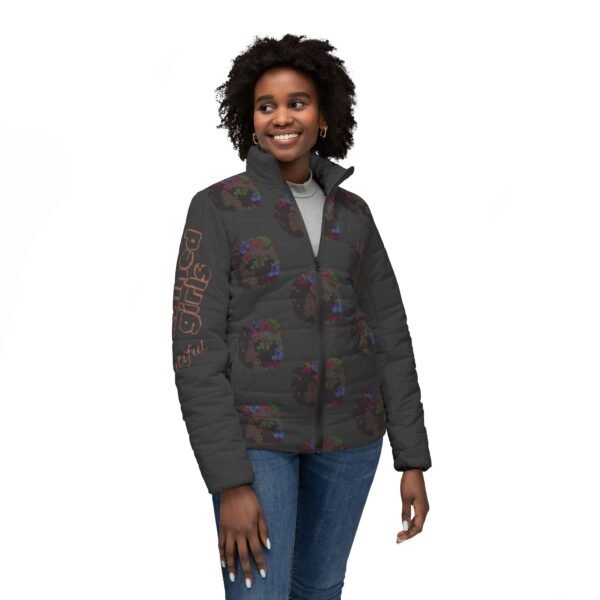 Women’s Floral Portrait Puffer Jacket — "Brown Skinned Girls Beautiful"